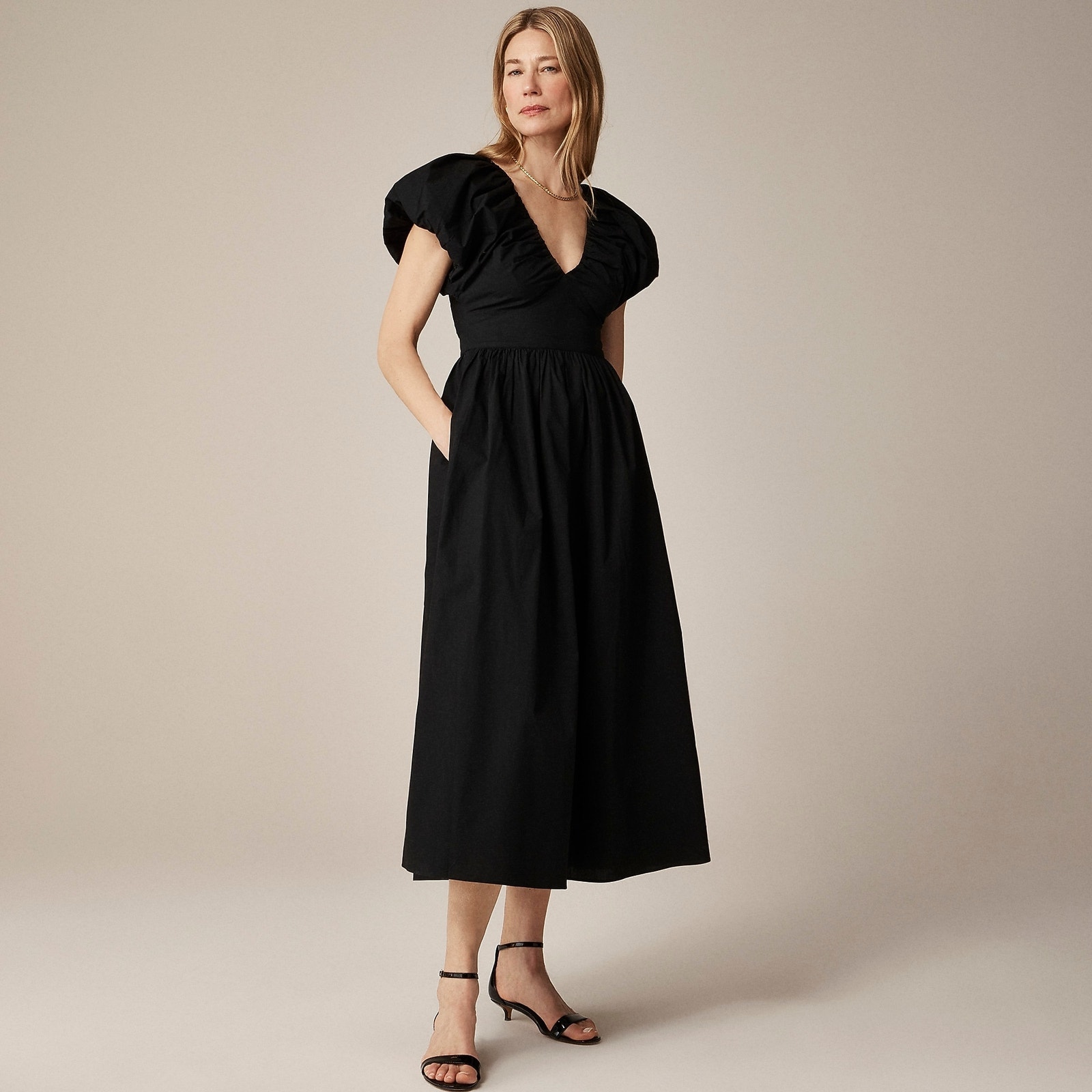 J. Crew Collection Cecily Midi Dress Short Sleeve Cotton Poplin Black Size 4 Nwt